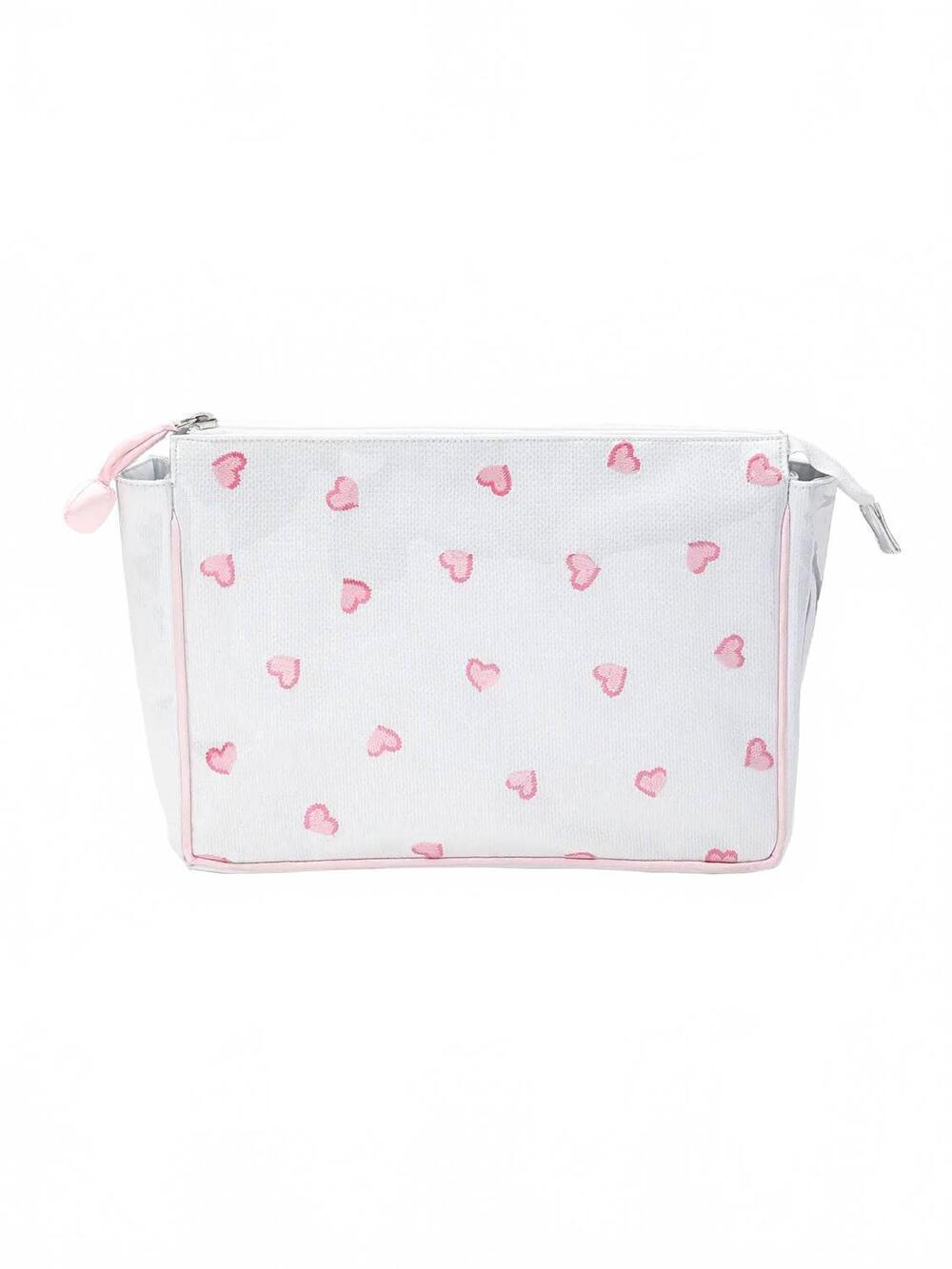 NEW LENORA women's large make up bag in white with pink hearts